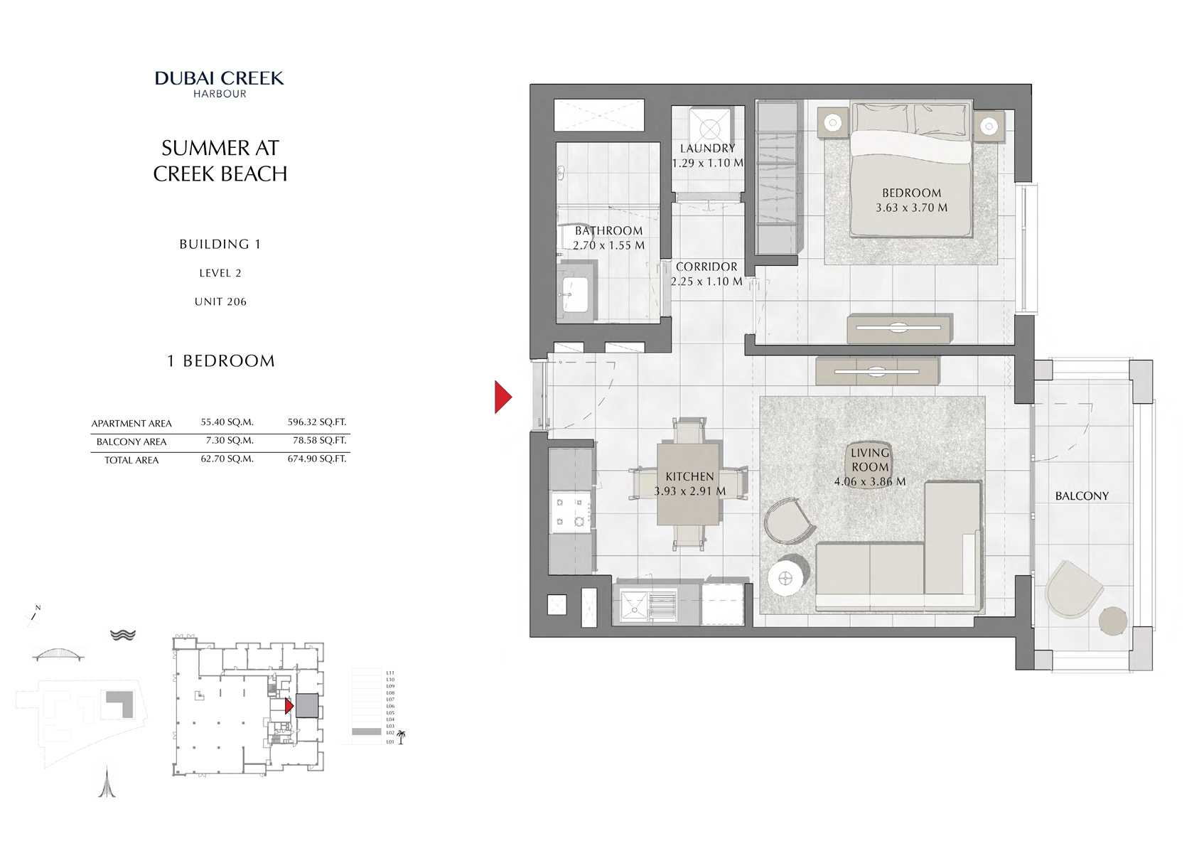 1 Br Building 1 Level 2 Unit 206, Size 674 Sq Ft